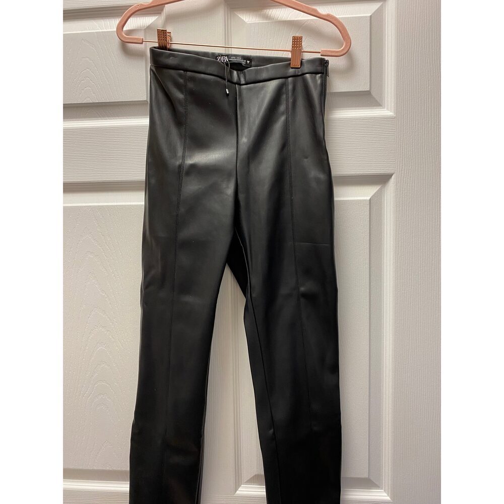Zara Black Faux Leather Pants Sz S NWT​
